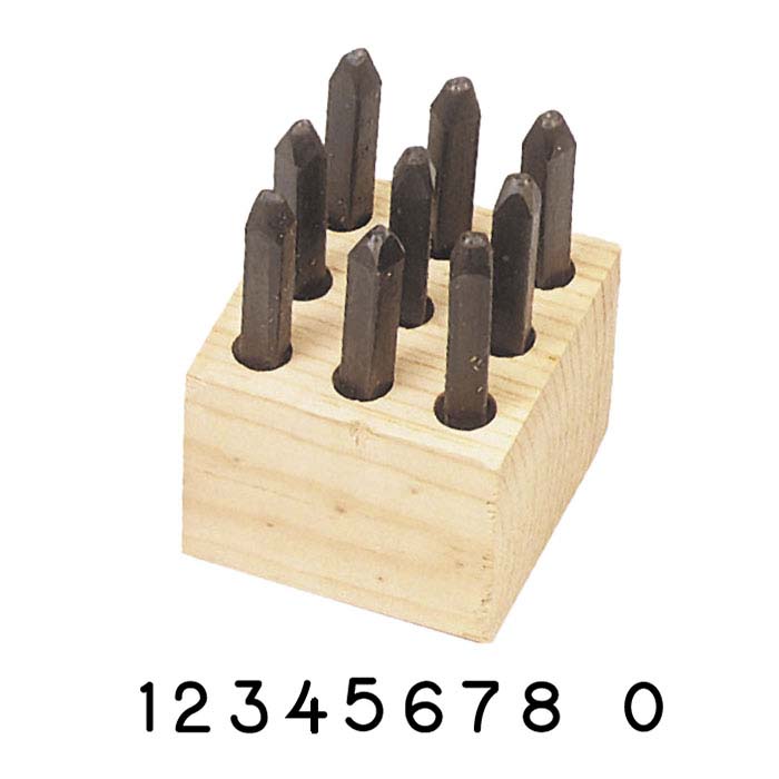 Stamp Set, Numbers 0-9, Straight Shank, 1.5mm Characters