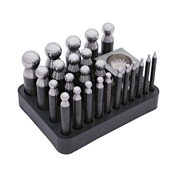 Steel 24-Piece Dapping Punch Set With Block