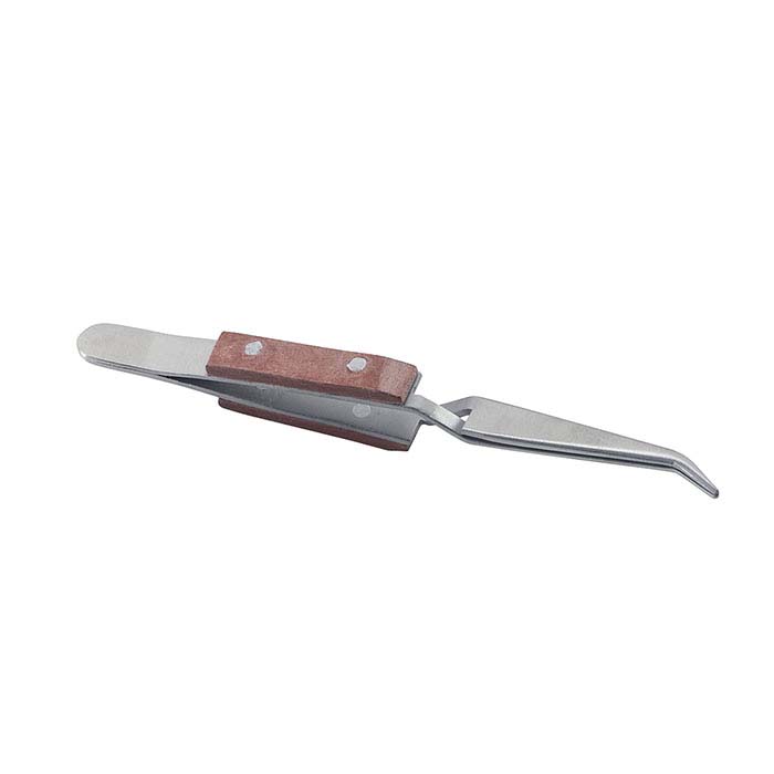 Stainless Steel Short Curved Cross-Lock Tweezers with Fiber-Grip Handles