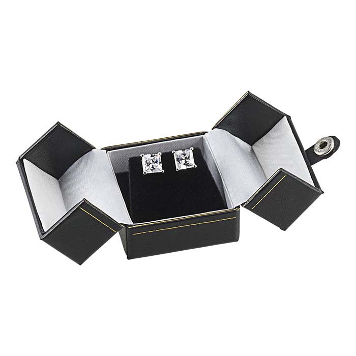 Black Faux Leather Snap-Tab Earring Gift Box