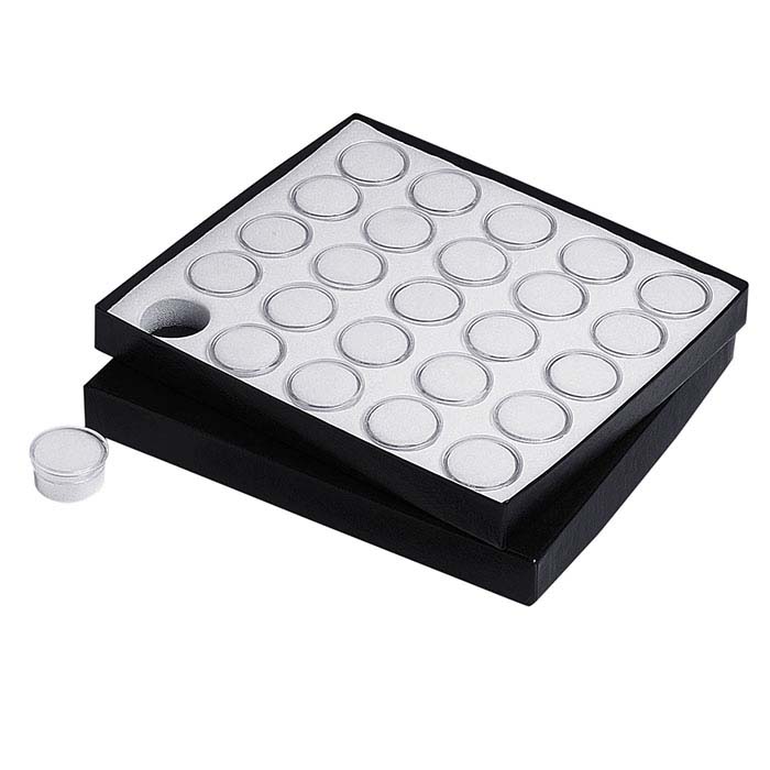 Black Paper-Covered Half-Size Gem Tray with Lid