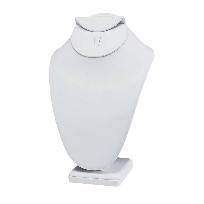 White Faux Leather Combination Necklace, Earring and Ring Bust Display