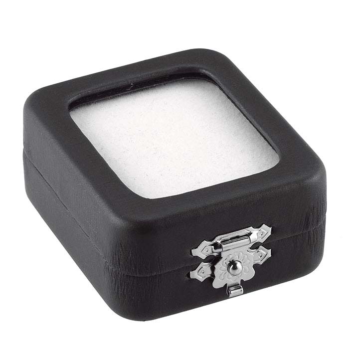 Black Faux Leather Gem Box with Glass Lid