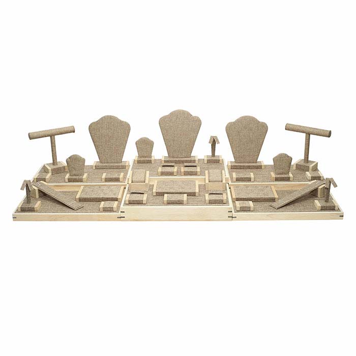 Burlap Travel Display Collection with Wood Trim, 35-Piece