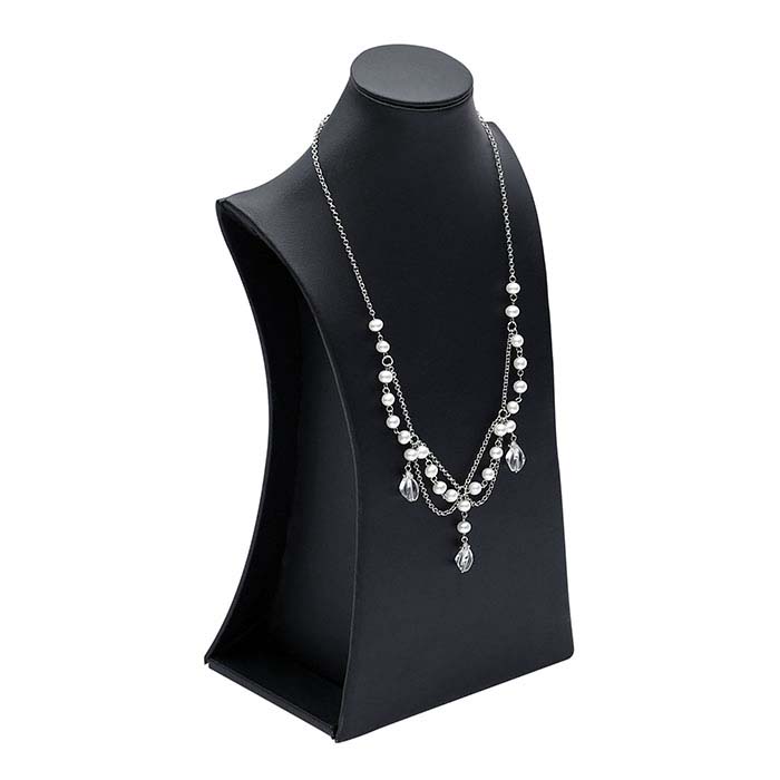 Black Faux Leather Necklace Bust Display