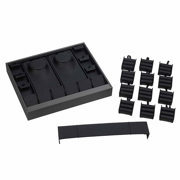 Steel and Black Faux Leather Stackable Combination Tray