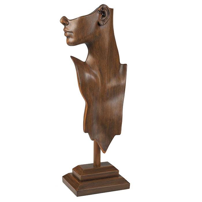 Vintage Wood-Finish Polystyrene Tall Silhouette Necklace Bust Display