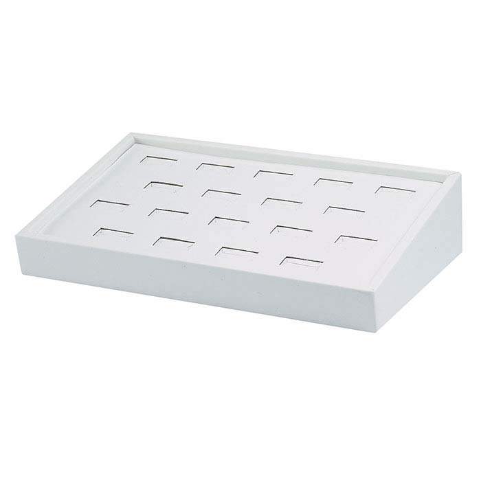 White Faux Leather Slotted 18-Ring Tray Display