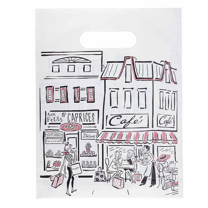 "Shopping Collection" Plastic Merchandise Bag, Black/White