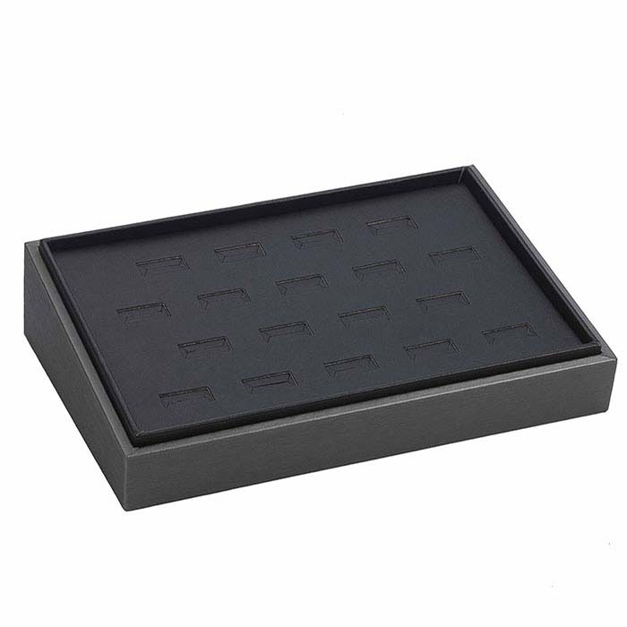 Steel and Black Faux Leather Stackable 18-Ring Tray
