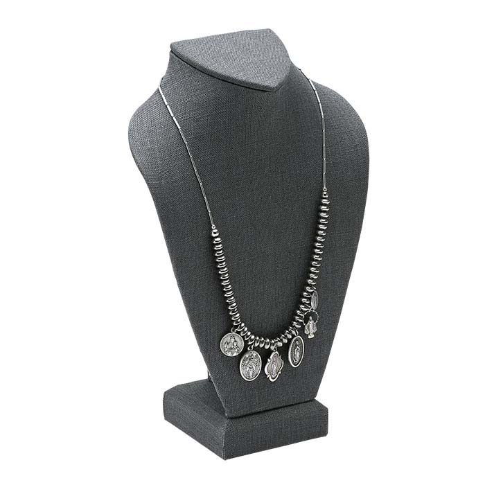Gray Linen Necklace Bust Display