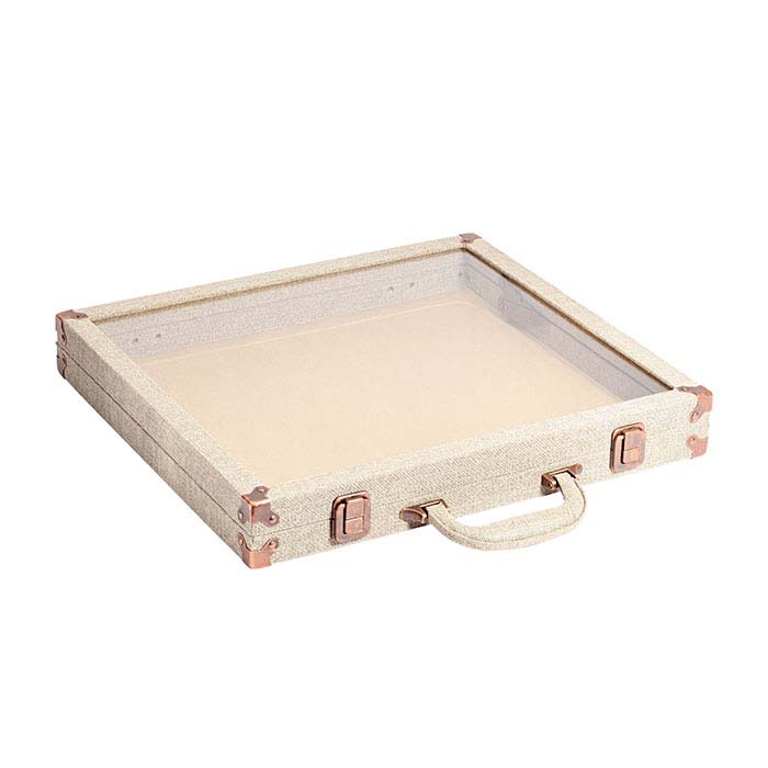 Burlap Hard-Sided Travel Case with Glass Top