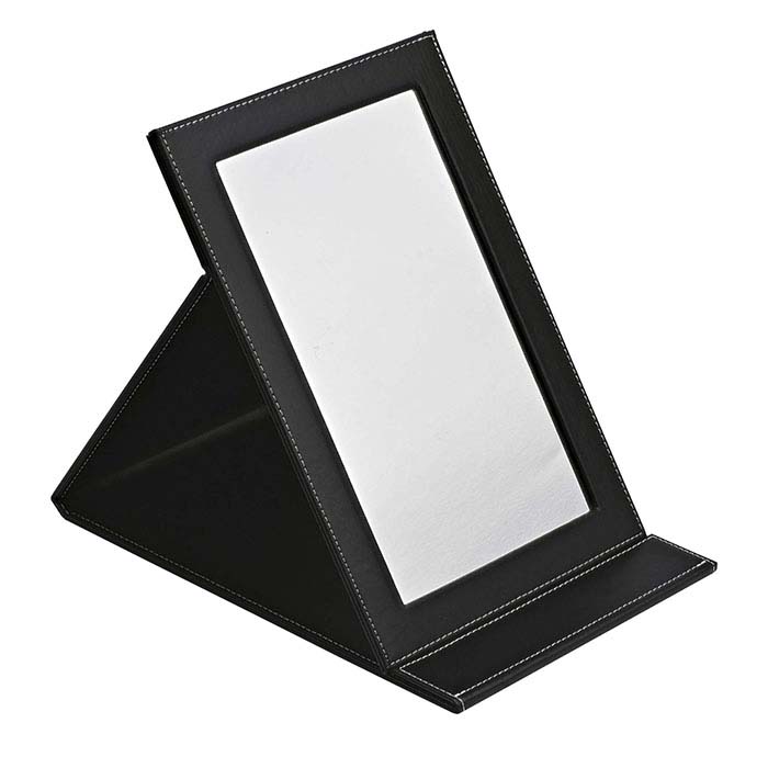 Black Faux Leather Covered Folding Mirror