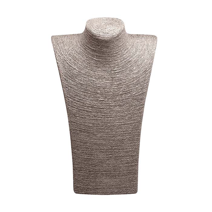 Gray Organic Paper Twine Necklace Bust Display, 14"