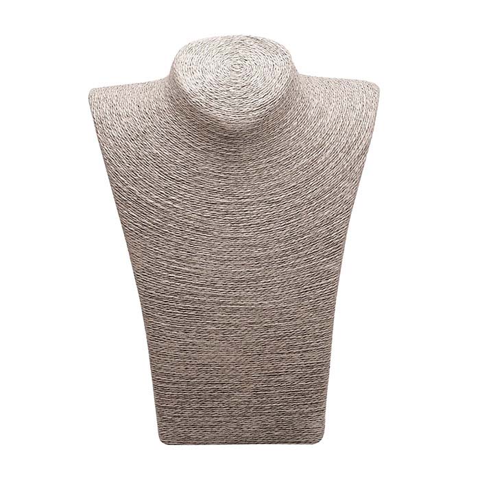 Gray Organic Paper Twine Necklace Bust Display, 11"