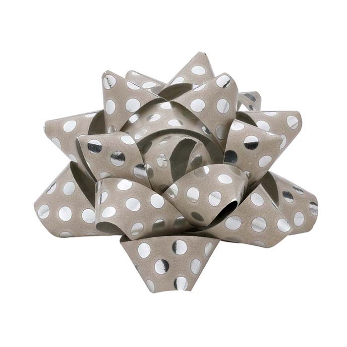 Mini Beige with Silver Dots Paper 2" Star Bow