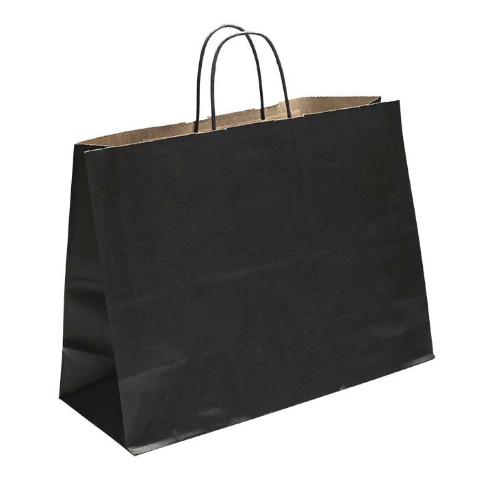 Black Solid-Color Paper 16"W x 6"D x 12"H Shopping Tote