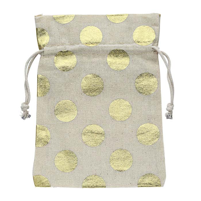 Natural Cotton 5"W x 7"H Pouch with Gold Dots