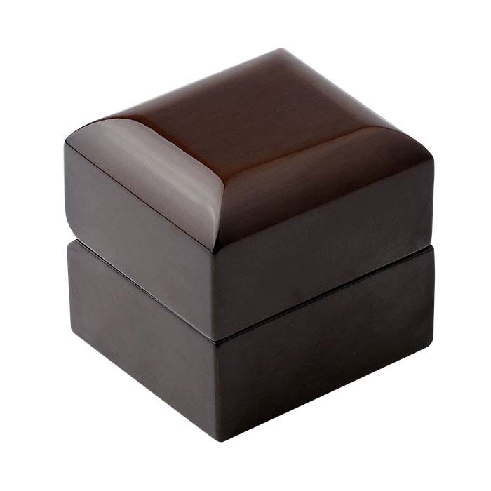 Glossy Brown Wood Lighted Ring Box