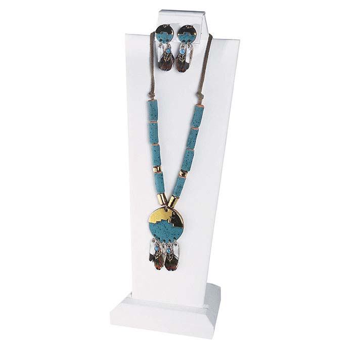 White Faux Leather Combination Necklace and Earring Display