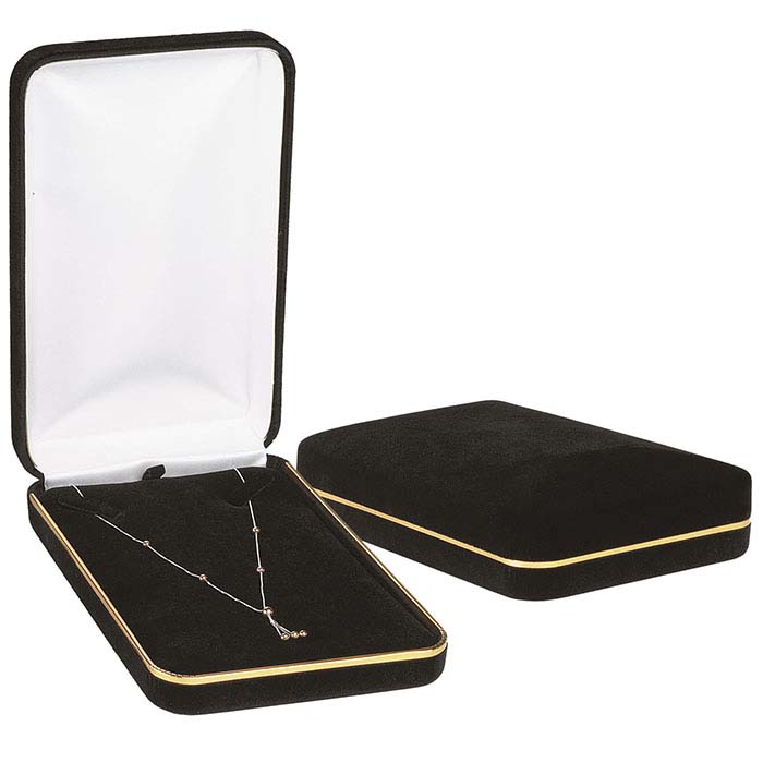 Black Velveteen Gold-Rimmed Necklace Gift Box