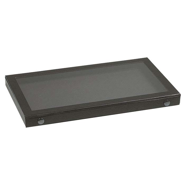 Black Textured-Paper Full-Size Tray with View-Top Snap-Close Lid