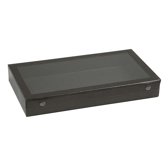 Black Textured-Paper Full-Size Tray with View-Top Snap-Close Lid