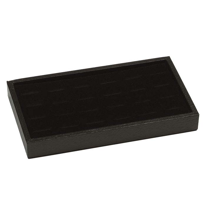 Black Textured-Paper Tray with Velour-Flocked 24-Ring Insert