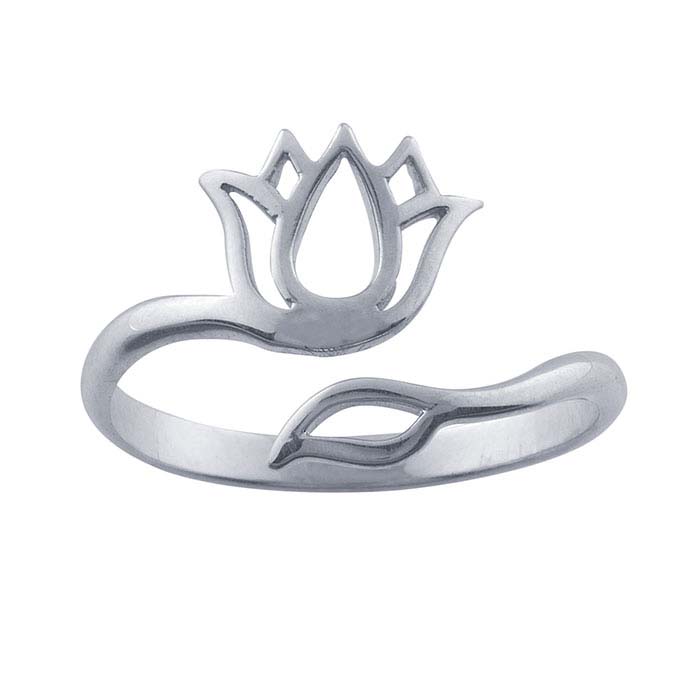 Sterling Silver Lotus Blossom Bypass Ring, Adjustable