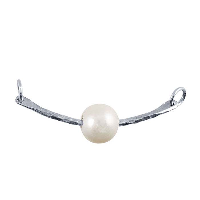 Sterling Silver Curved Bar Festoon Pendant with Floating Freshwater Pearl