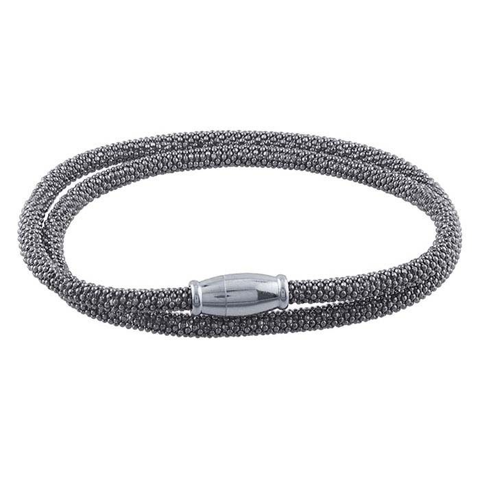 Sterling Silver Black Ruthenium-Plated Beaded Double-Wrap Bracelet