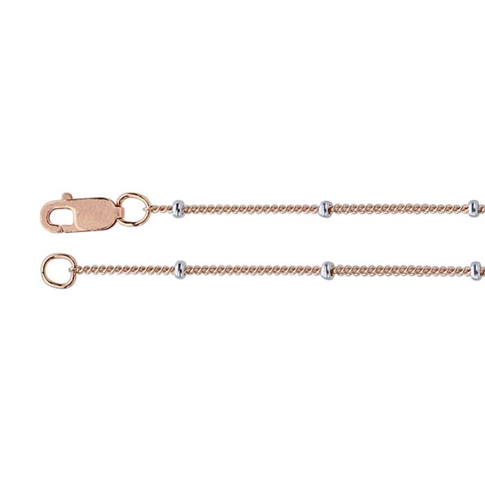 Sterling Silver Rose Gold-Plated Curb Chains with Roundel Bead Accents