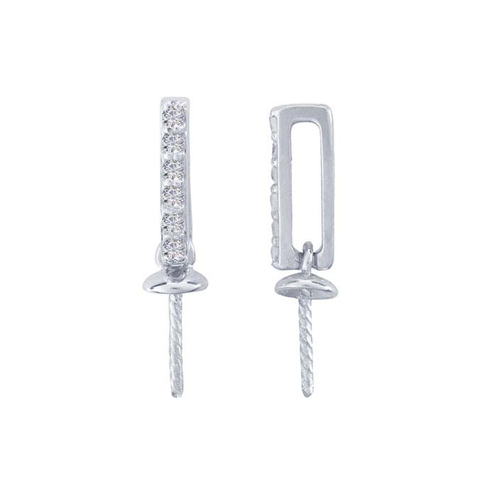Sterling Silver Rhodium-Plated CZ-Set Pearl Pendant Mounting