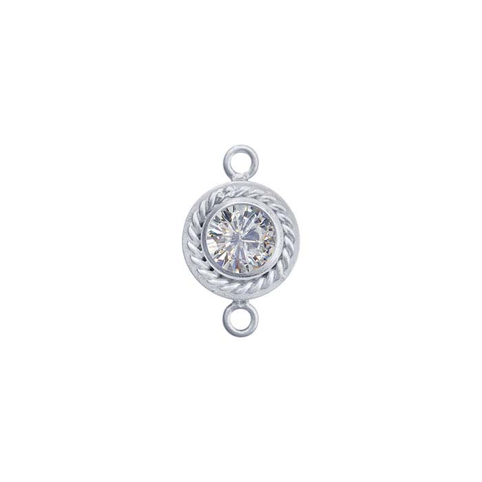 Sterling Silver CZ-Set Round Rope-Edge Link Component