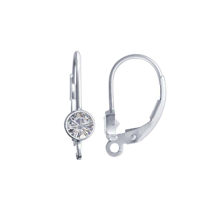 Sterling Silver CZ-Set Lever-Back Ear Wires with Open Ring