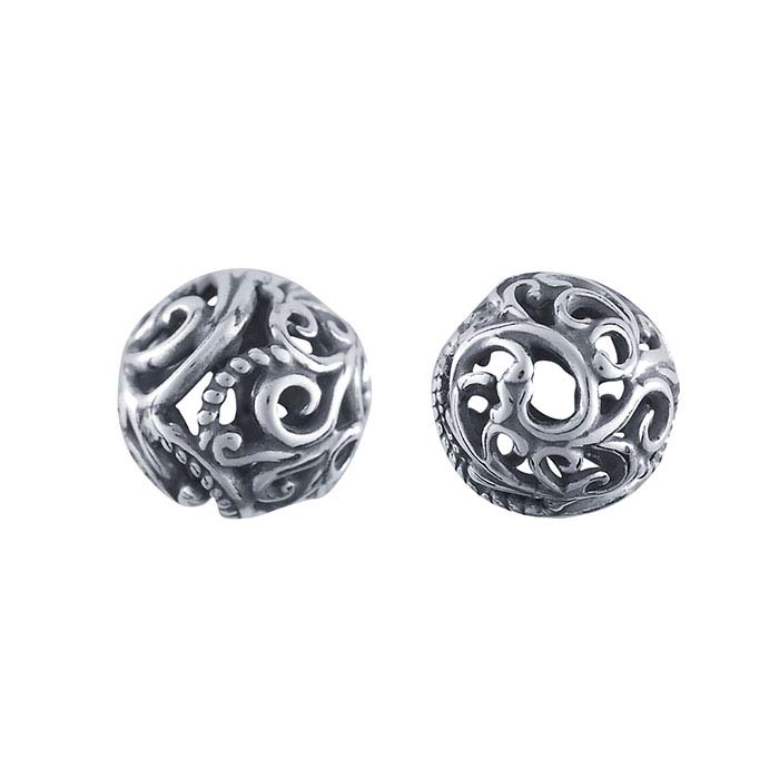 Sterling Silver 10mm Round Floral Bead
