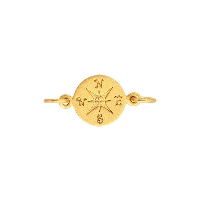 24K Heavy Yellow Gold-Plated Sterling Silver Compass Rose Link Component