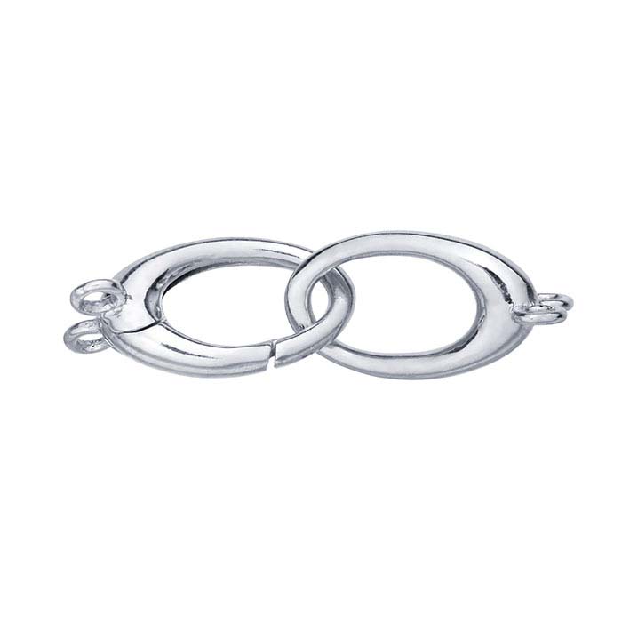 Sterling Silver Rhodium-Plated Oval Push Clasp, 2-Strand
