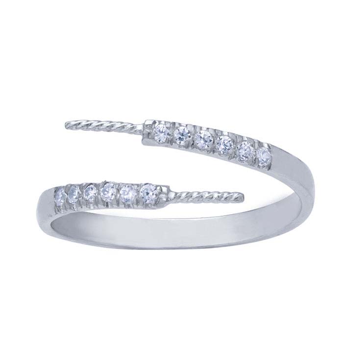 Sterling Silver Rhodium-Plated CZ-Set Bypass Pearl Ring Mounting
