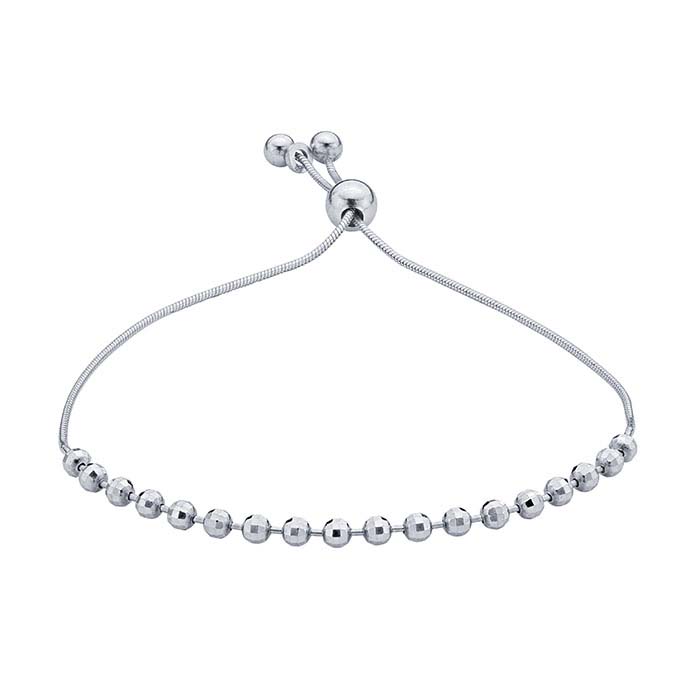 Sterling Silver Diamond-Cut Bead Bracelet, Adjustable