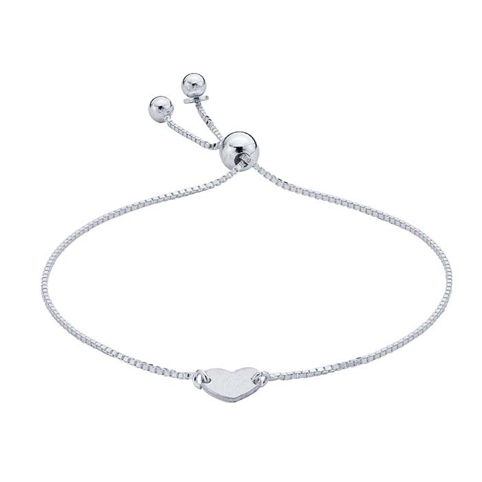 Sterling Silver Bracelet with Heart Plaque, Adjustable