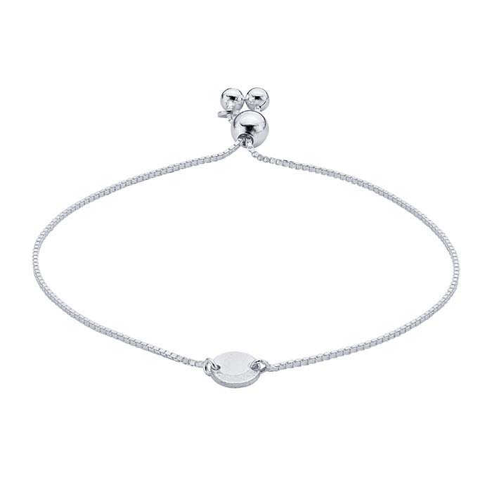 Sterling Silver Bracelet with Round Plaque, Adjustable