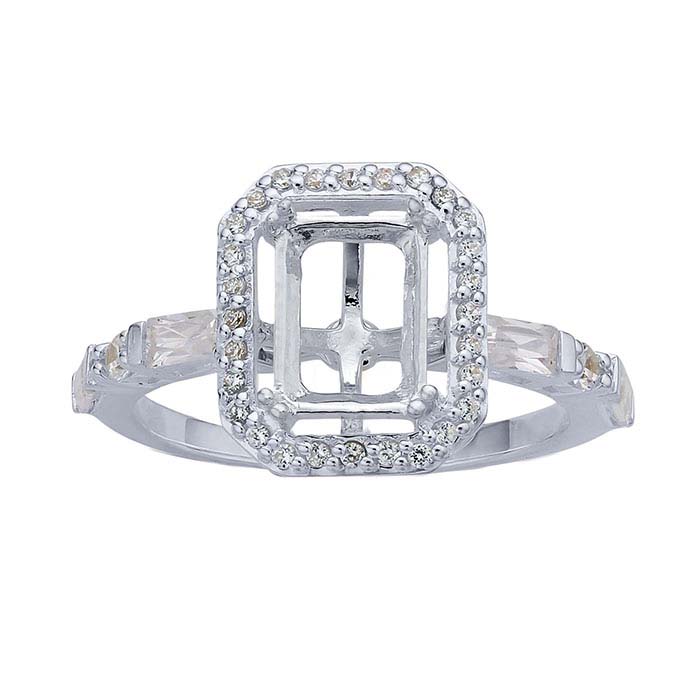 Sterling Silver 8 x 6mm Octagon Semi-Mount Engagement Ring Mountings