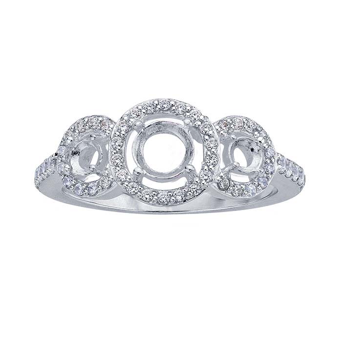 Sterling Silver Three-Stone Semi-Mount Engagement Ring Mountings