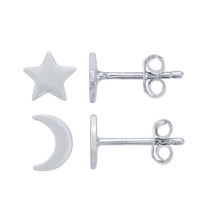 Sterling Silver Moon and Star Post Earrings