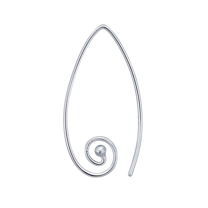 Sterling Silver Marquise Ear Wire with Spiral and Ball End