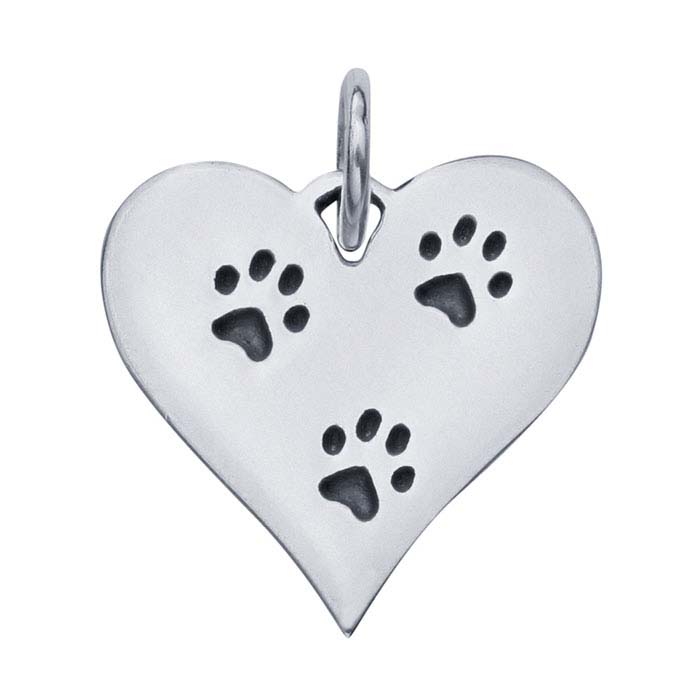 Sterling Silver Etched Paw-Prints Heart Charm