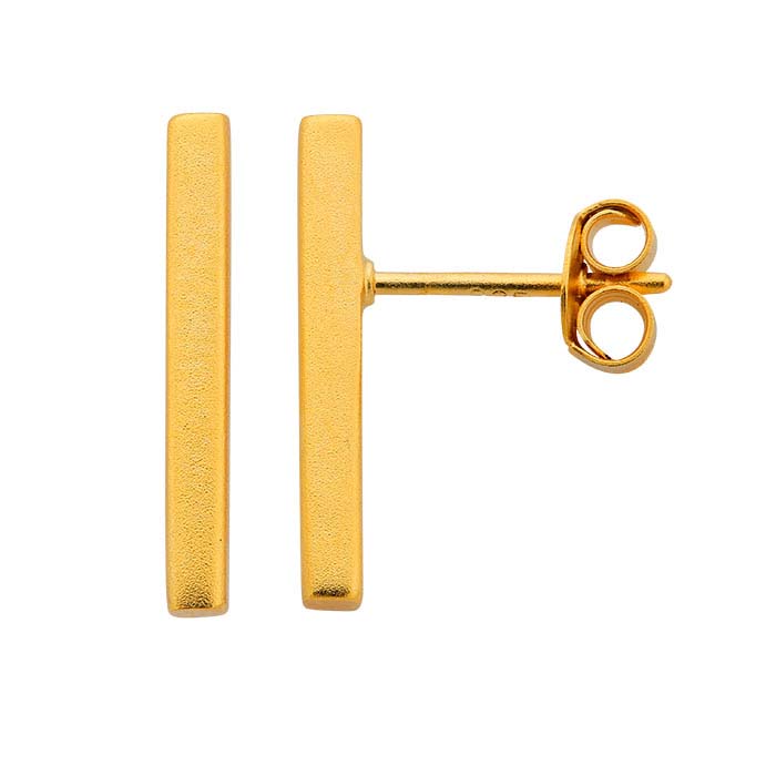 24K Heavy Yellow Gold-Plated Sterling Silver Rectangle Bar Post Earrings