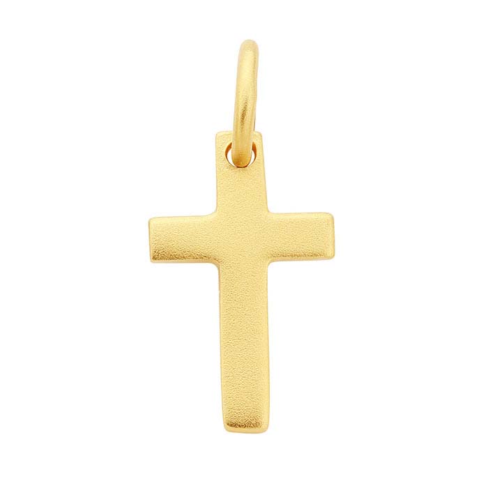 24K Heavy Yellow Gold-Plated Sterling Silver Cross Charm