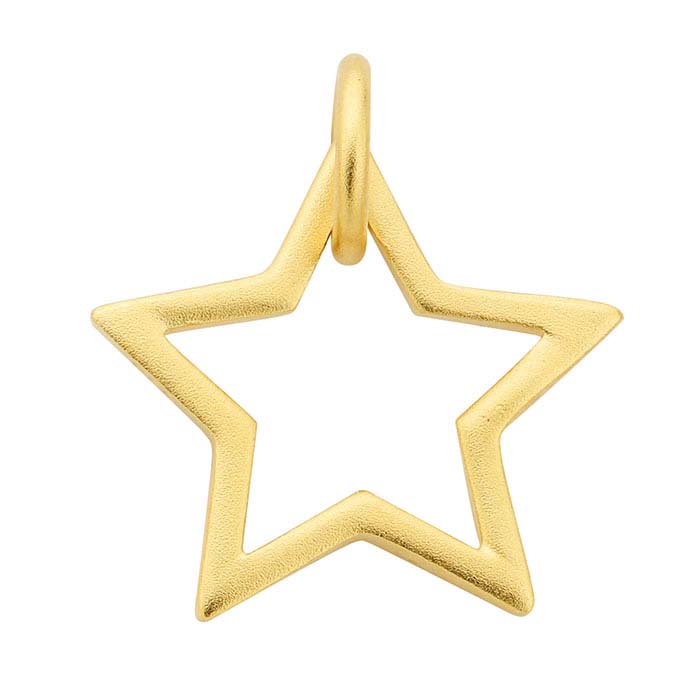 24K Heavy Yellow Gold-Plated Sterling Silver Open Star Charm